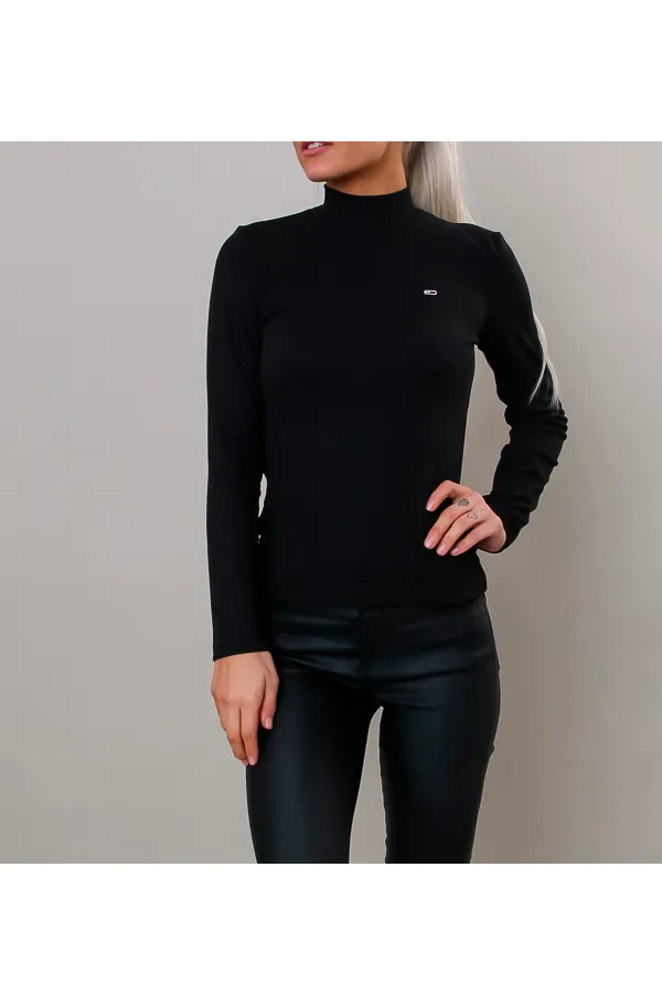 Tommy Hilfiger Black Mock Neck Long Sleeve Tee for Women