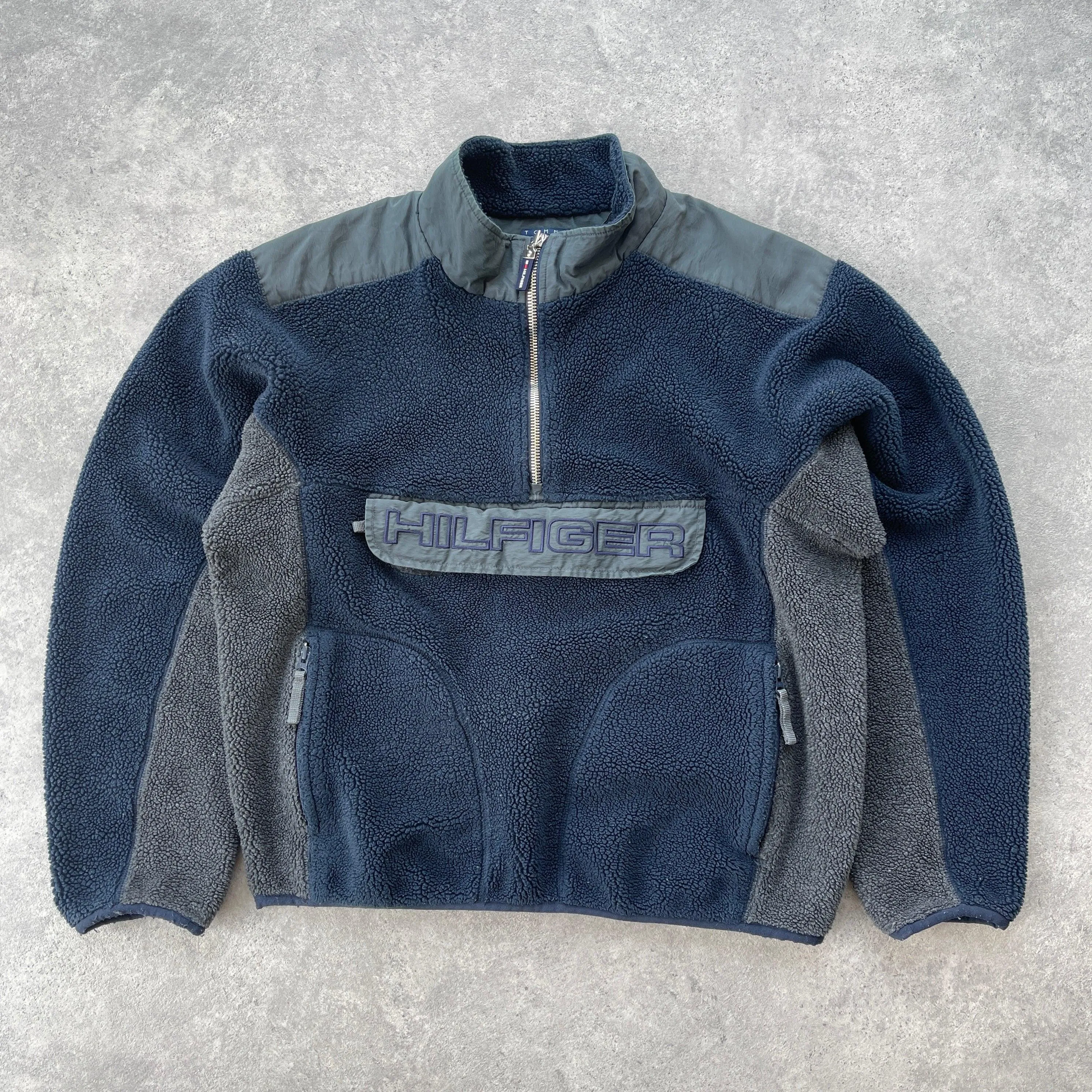 Tommy Hilfiger Vintage 1990s Quarter Zip Sherpa Fleece Jacket - XL