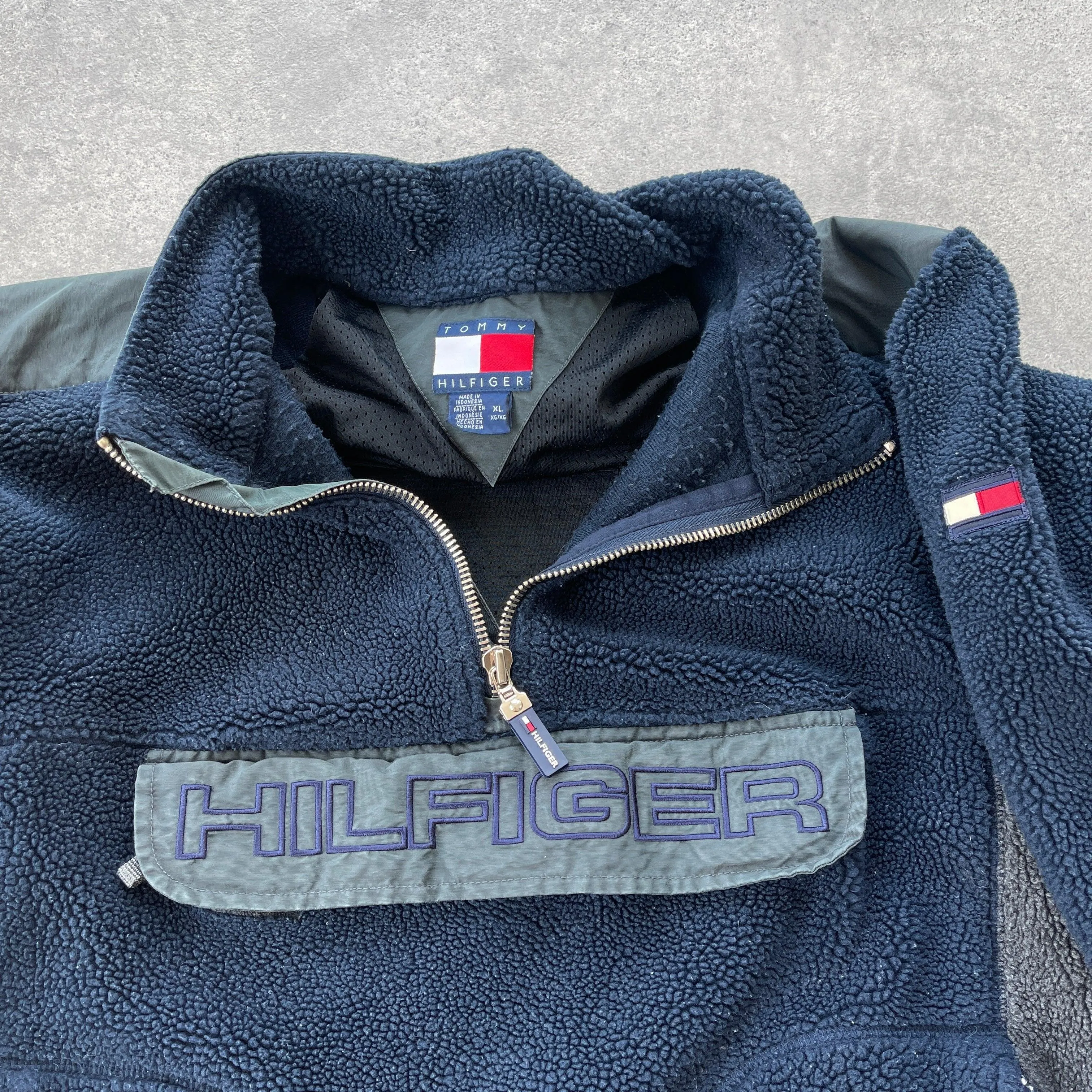 Tommy Hilfiger Vintage 1990s Quarter Zip Sherpa Fleece Jacket - XL