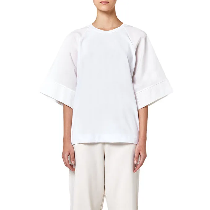 Women's Milk White Round Neck Jersey and Poplin T-shirt