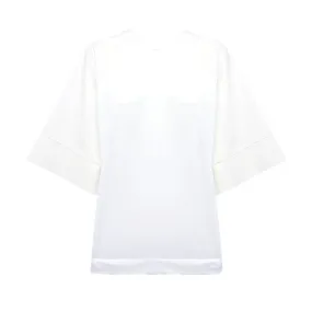 Women's Milk White Round Neck Jersey and Poplin T-shirt