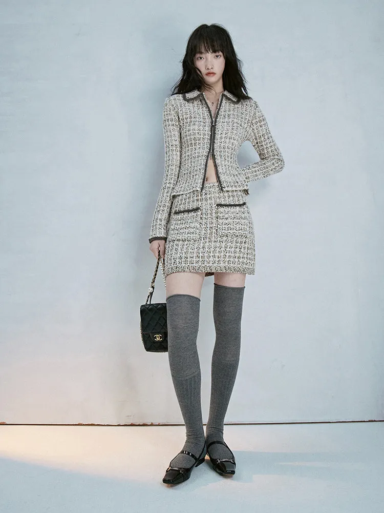 Tweed Slim Classy Suit Jacket&Mini-Skirt