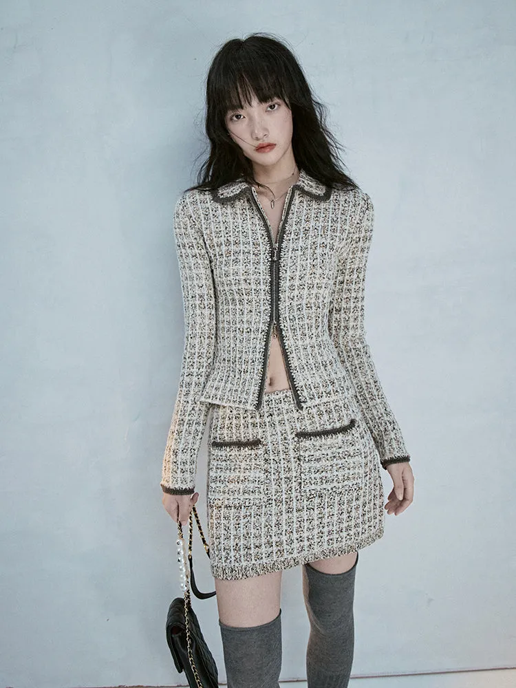 Tweed Slim Classy Suit Jacket&Mini-Skirt