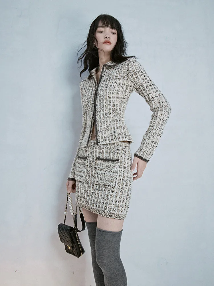 Tweed Slim Classy Suit Jacket&Mini-Skirt