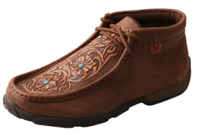 Twisted X Brown Tooled Flowers Women's Driving Moccasins - WDM0081