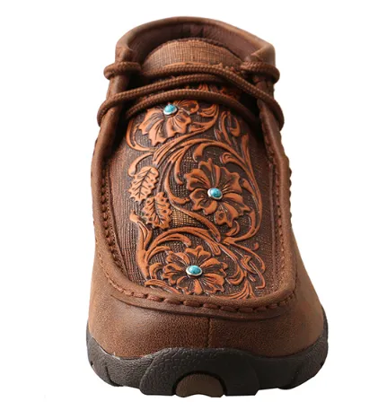 Twisted X Brown Tooled Flowers Women's Driving Moccasins - WDM0081