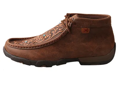 Twisted X Brown Tooled Flowers Women's Driving Moccasins - WDM0081