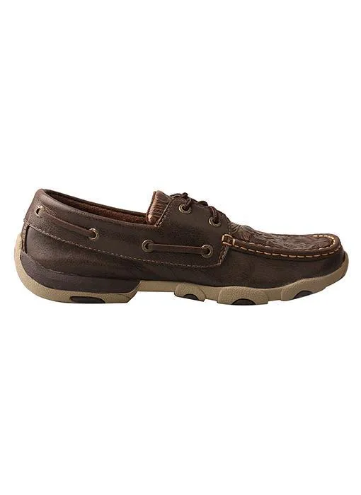 Women's Brown Emboss Flower Driving Moccasins