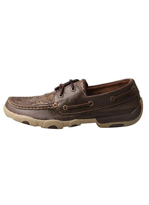 Women's Brown Emboss Flower Driving Moccasins