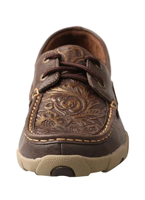 Women's Brown Emboss Flower Driving Moccasins