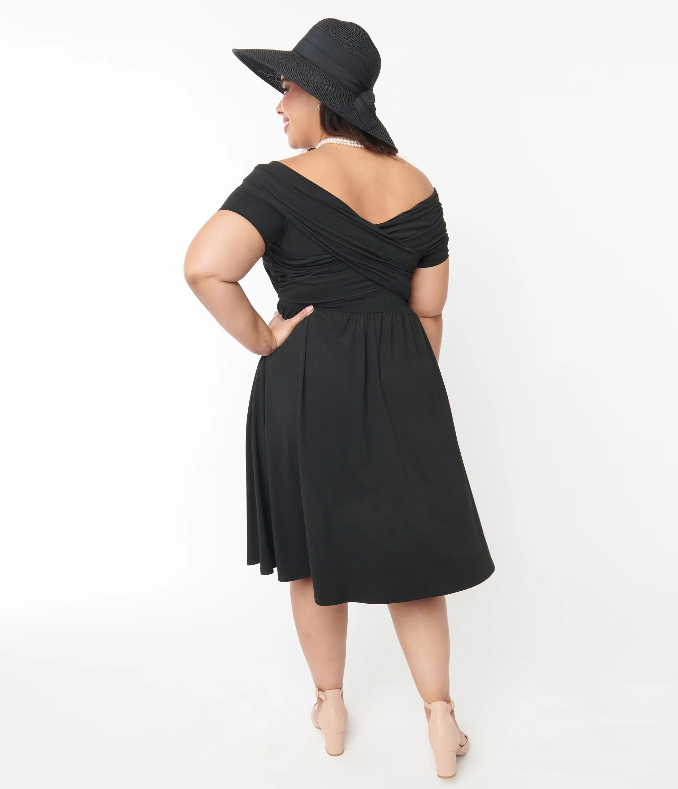 Vintage Black Swing Dress with Shirred Detail