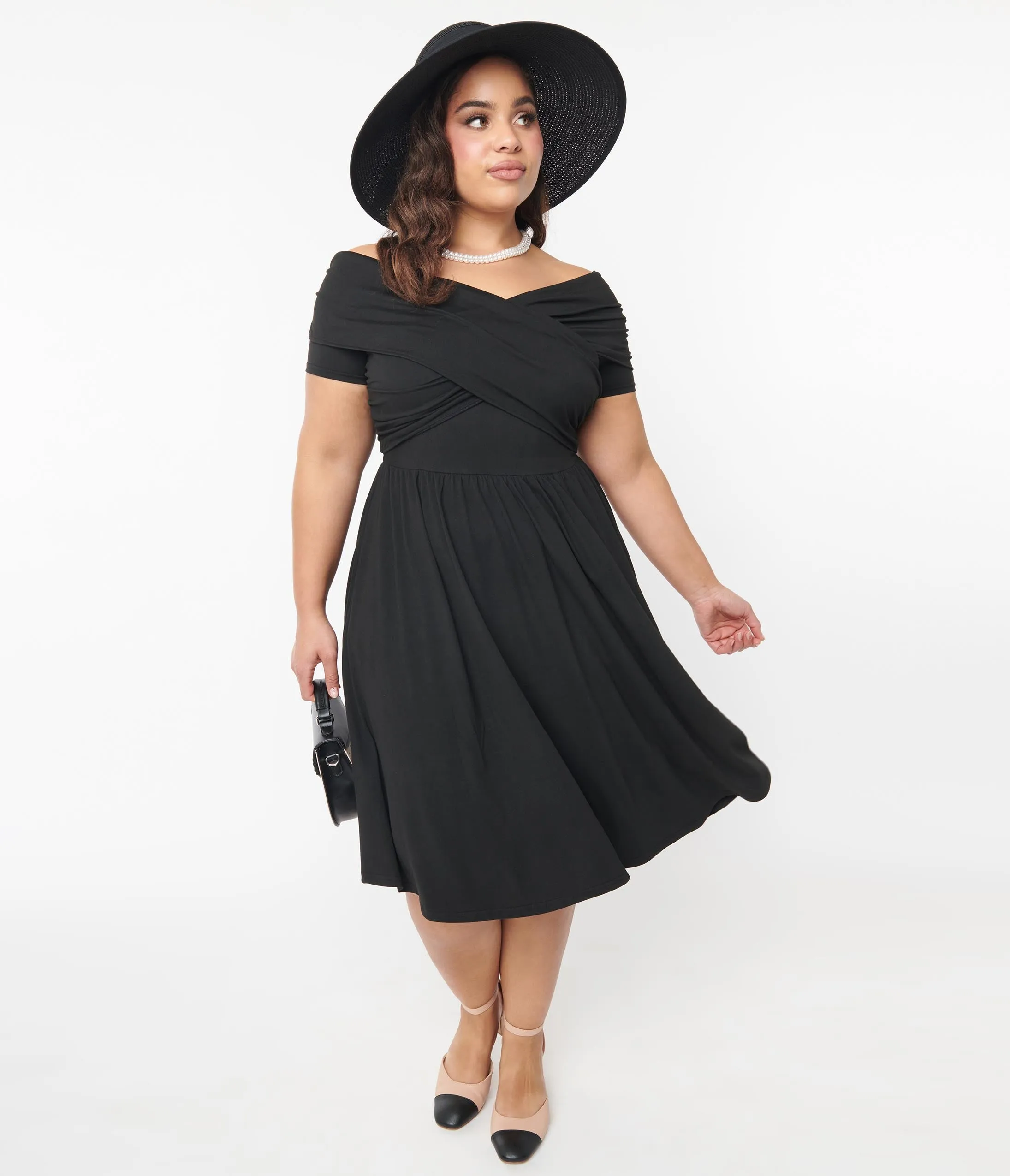 Vintage Black Swing Dress with Shirred Detail