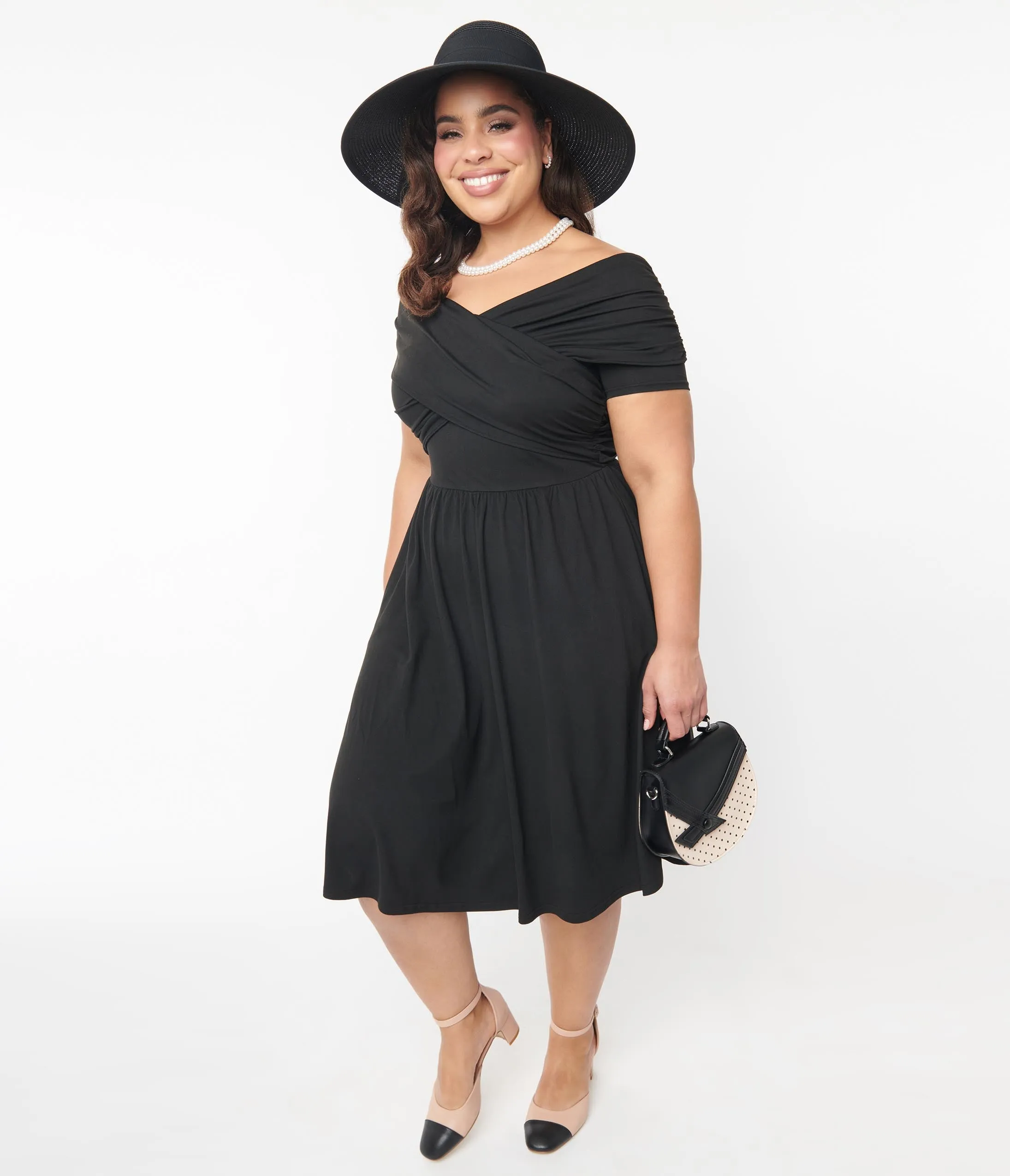 Vintage Black Swing Dress with Shirred Detail