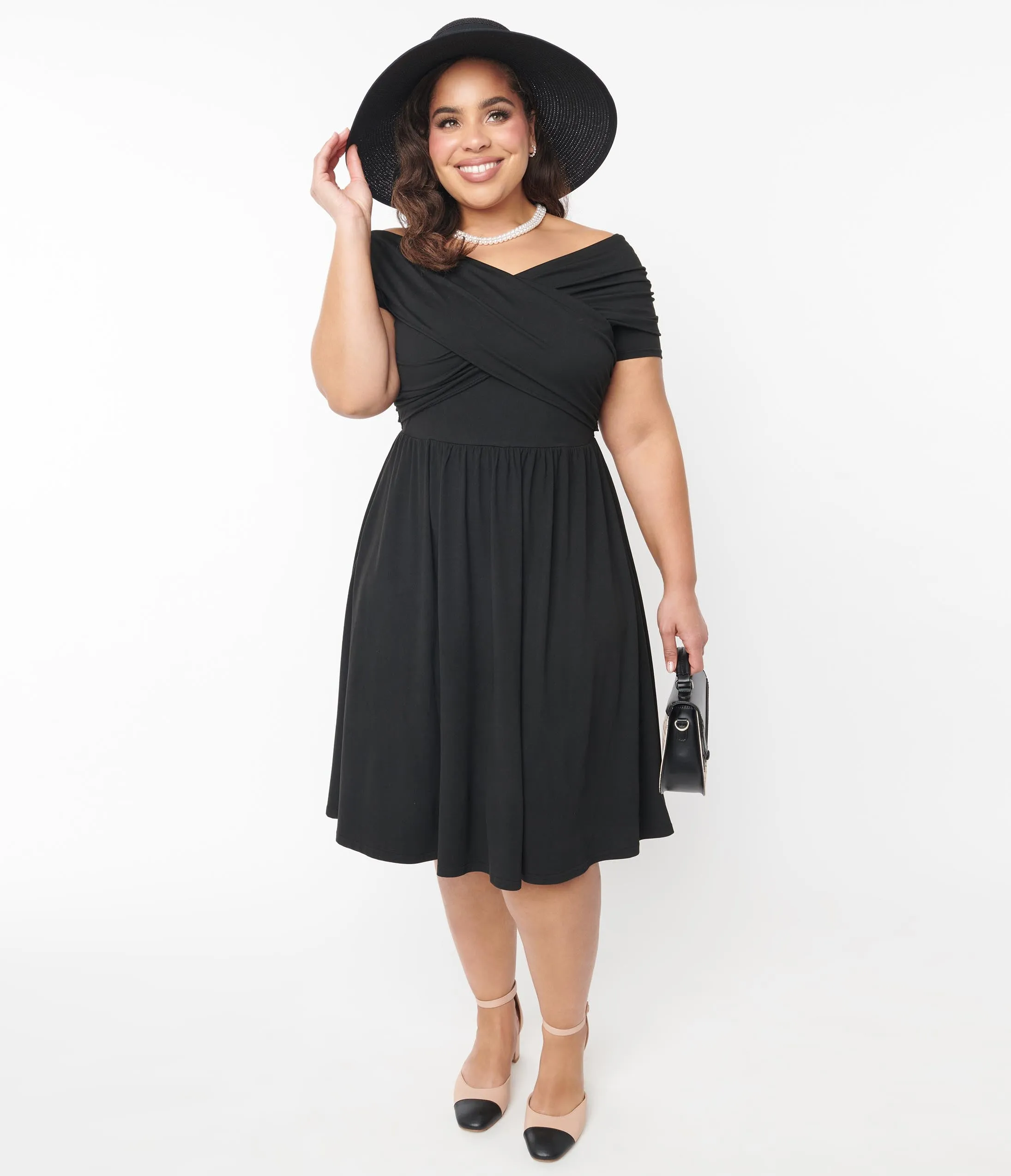 Vintage Black Swing Dress with Shirred Detail