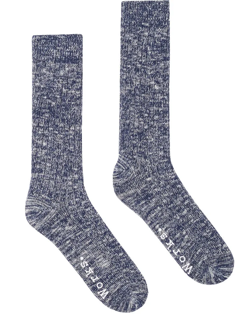 Universal Works Slub Socks Navy Knit