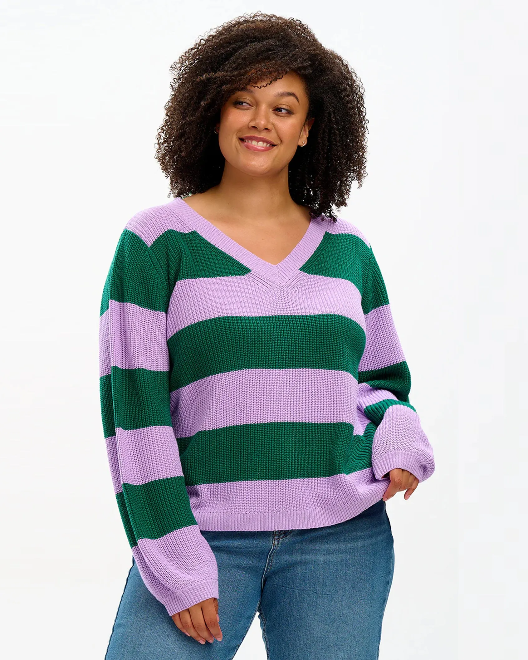 V Neck Knit Rashina Lilac & Green Stripe