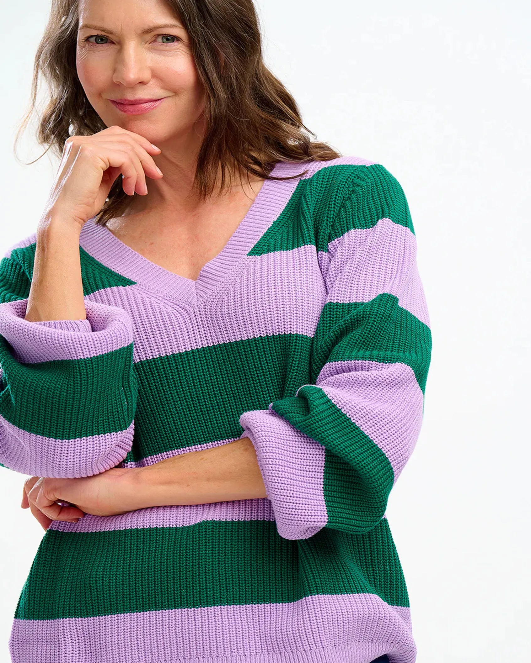 V Neck Knit Rashina Lilac & Green Stripe