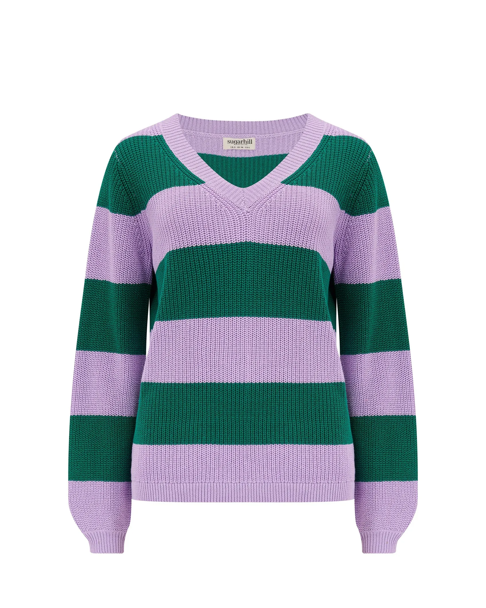 V Neck Knit Rashina Lilac & Green Stripe