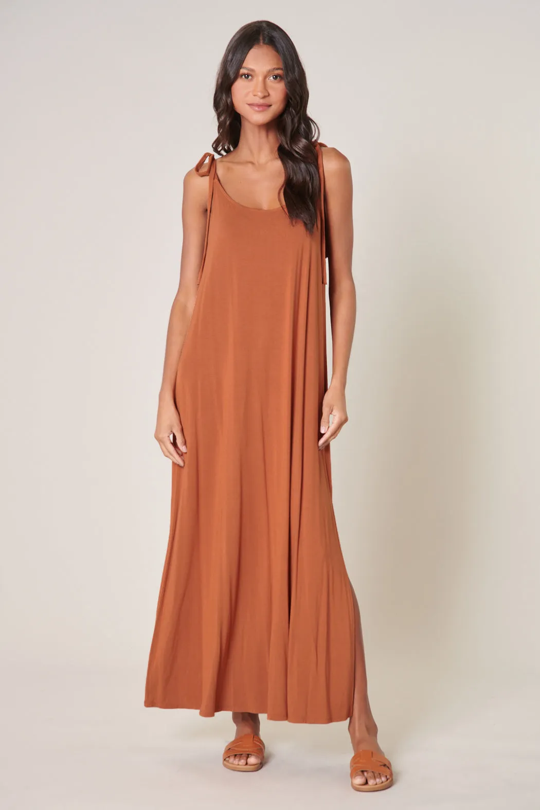 Verona Tie Strap Jersey Knit Maxi Dress