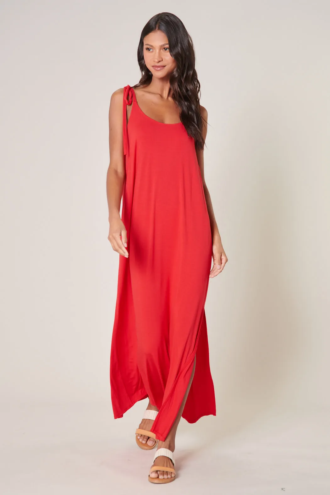 Verona Tie Strap Jersey Knit Maxi Dress