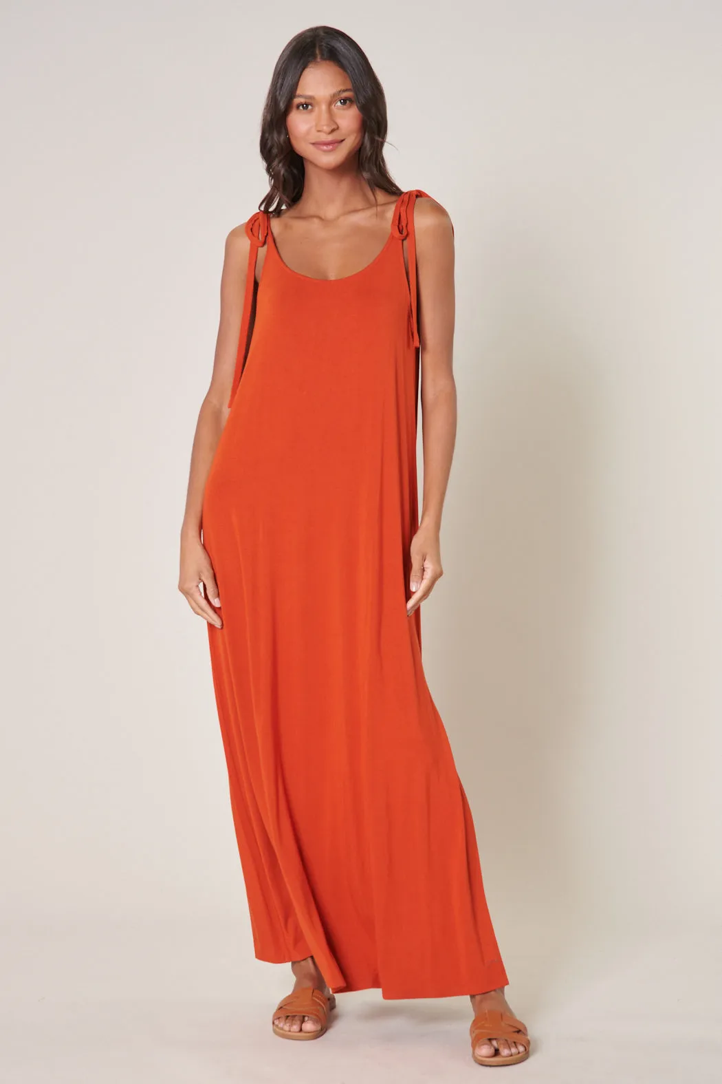 Verona Tie Strap Jersey Knit Maxi Dress