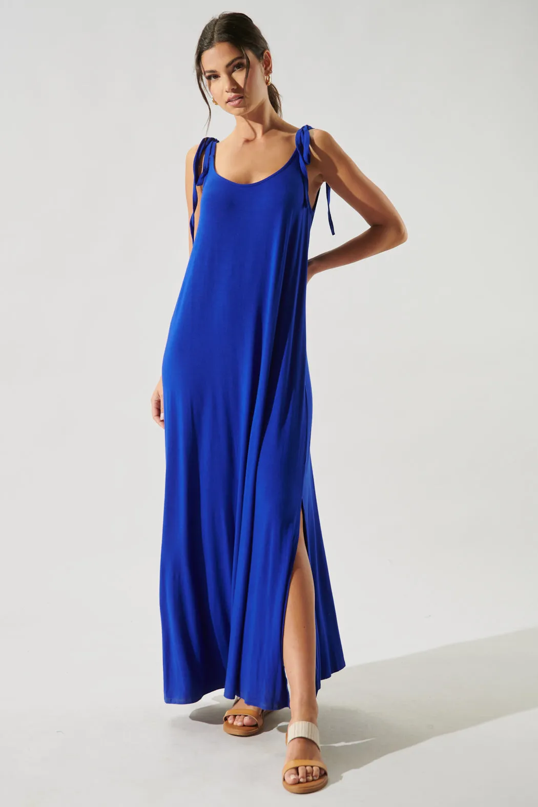 Verona Tie Strap Jersey Knit Maxi Dress