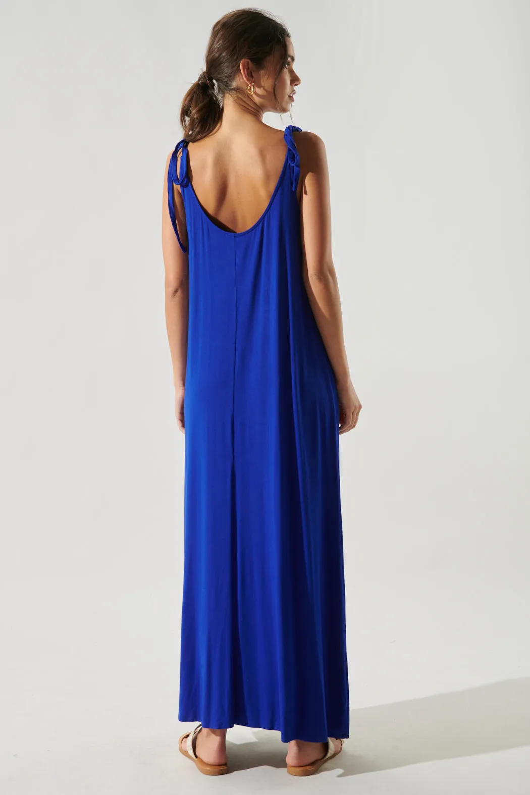 Verona Tie Strap Jersey Knit Maxi Dress