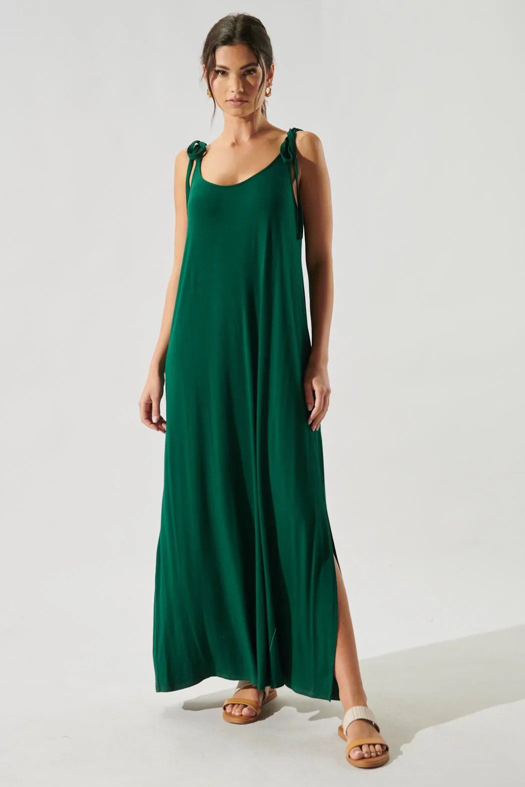 Verona Tie Strap Jersey Knit Maxi Dress