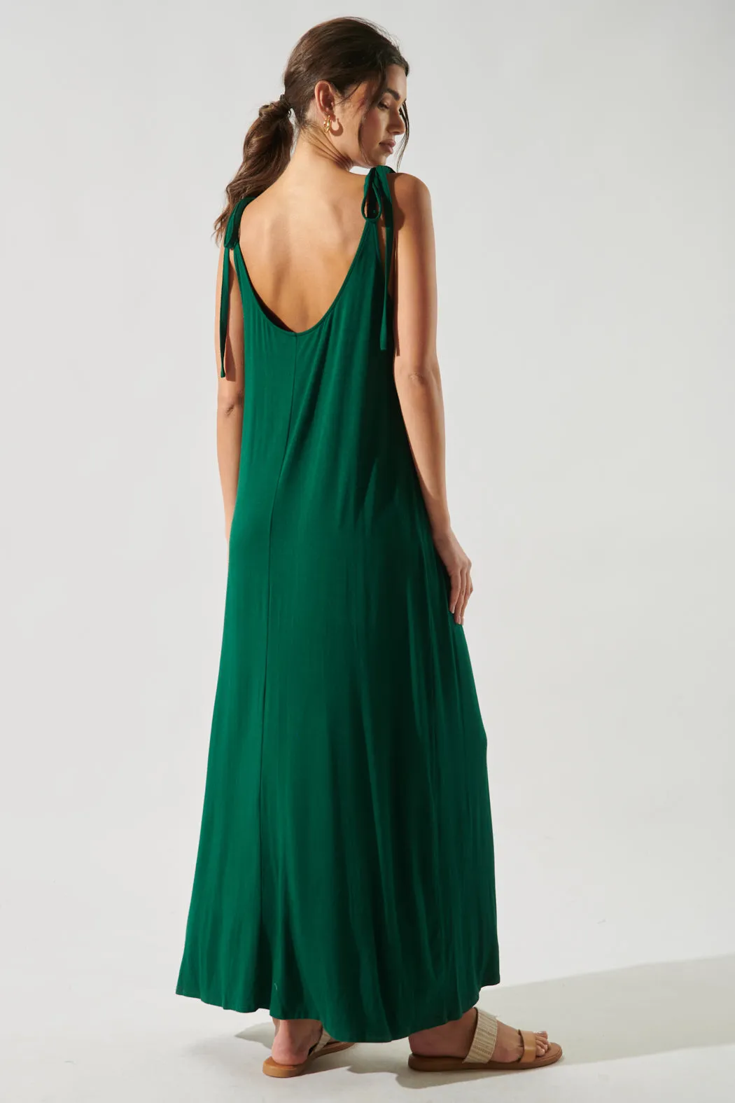 Verona Tie Strap Jersey Knit Maxi Dress