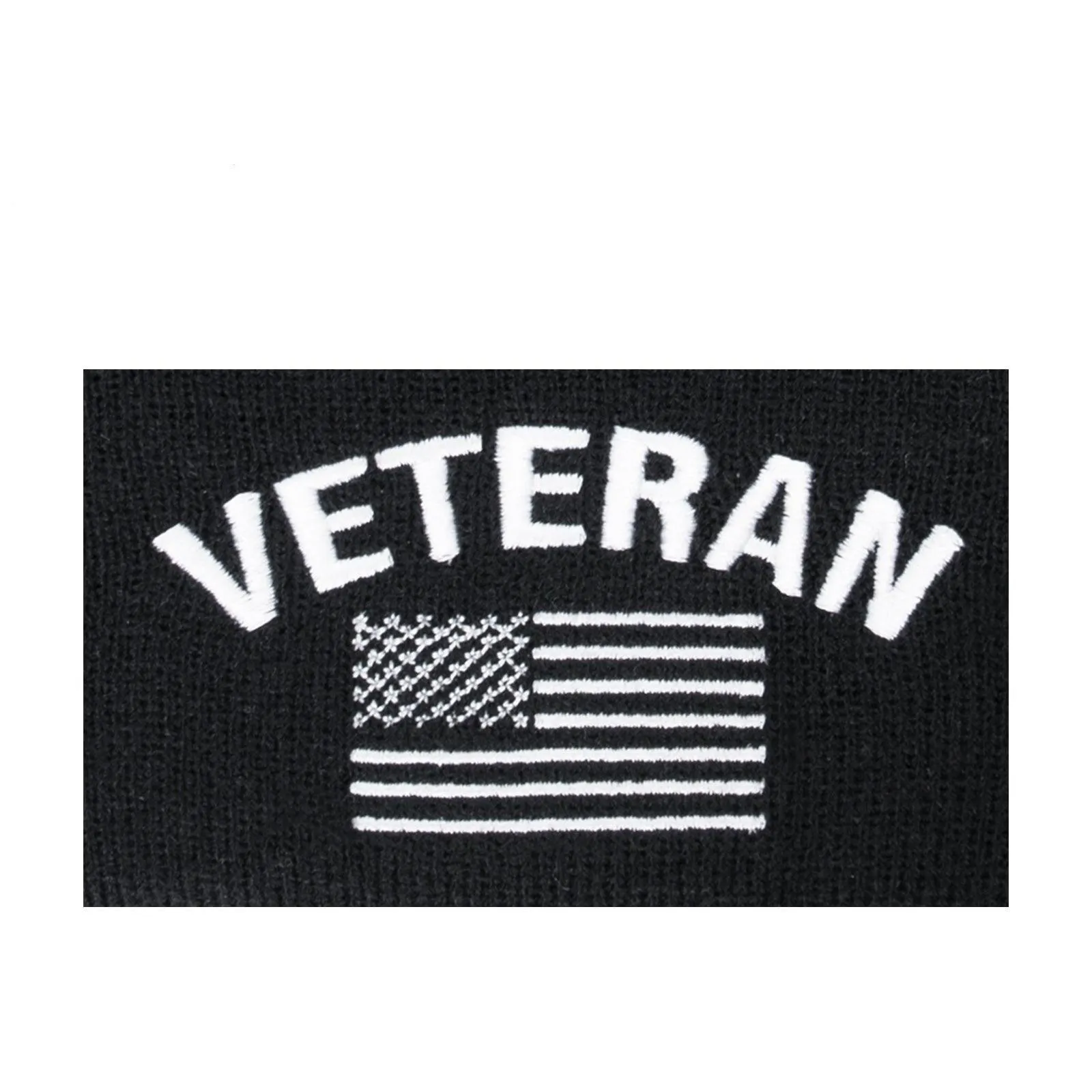 Veteran With US Flag Fine Knit Watch Cap - Black