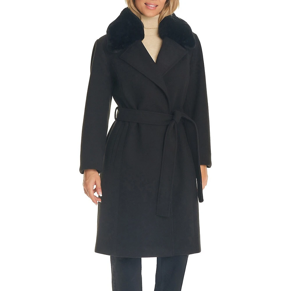 Faux Fur Collar Wrap Coat by Vince Camuto,