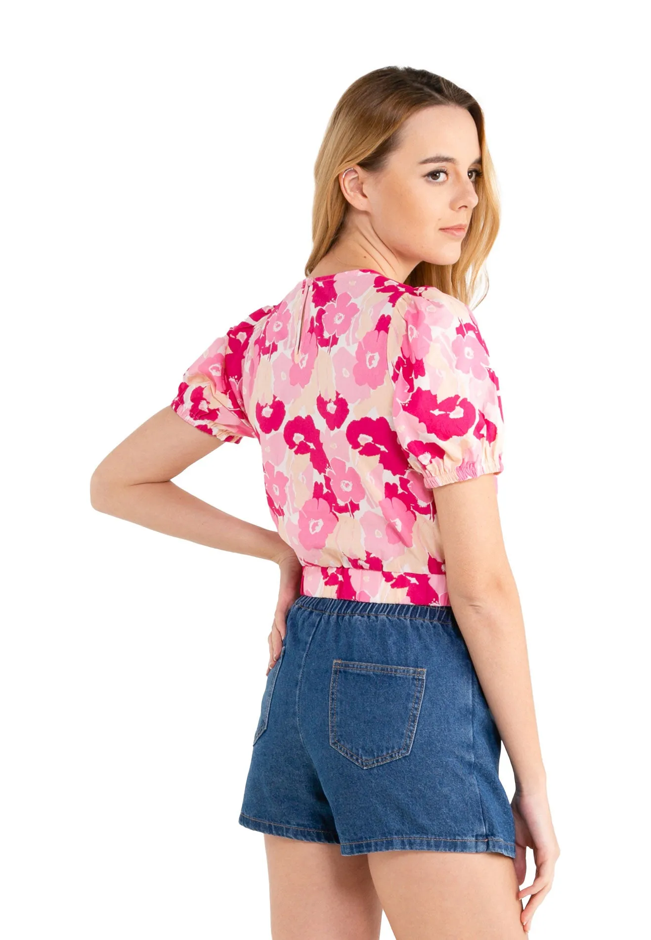 Floral Puff Sleeves Crop Top by VOIR JEANS