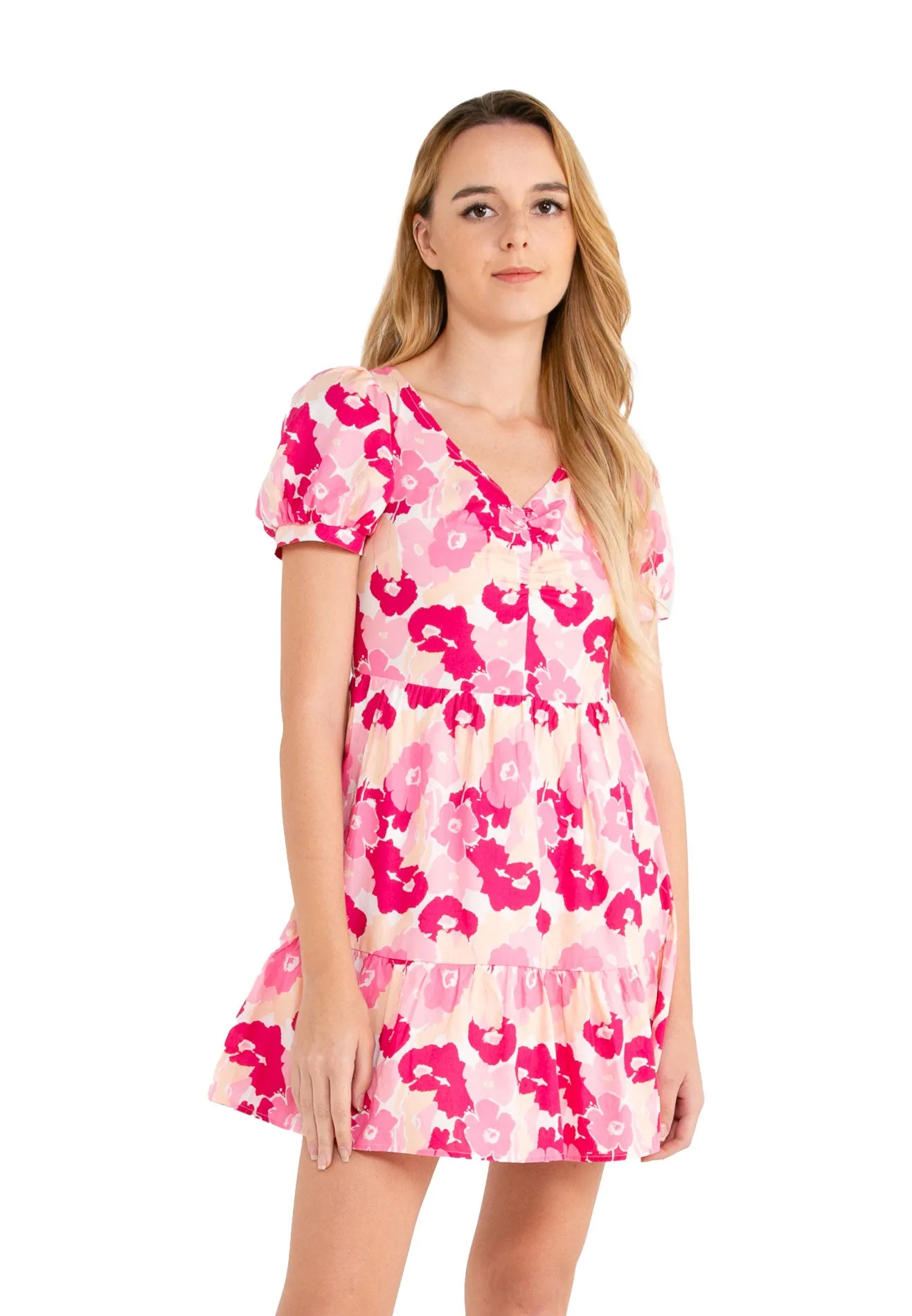 Floral Puff Sleeves V-Neck Dress by VOIR JEANS