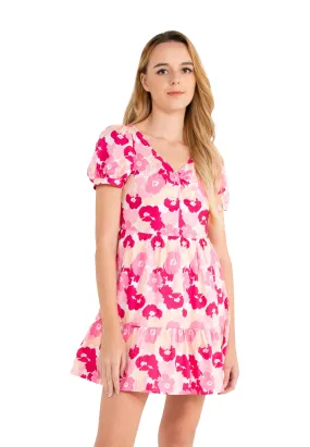 Floral Puff Sleeves V-Neck Dress by VOIR JEANS