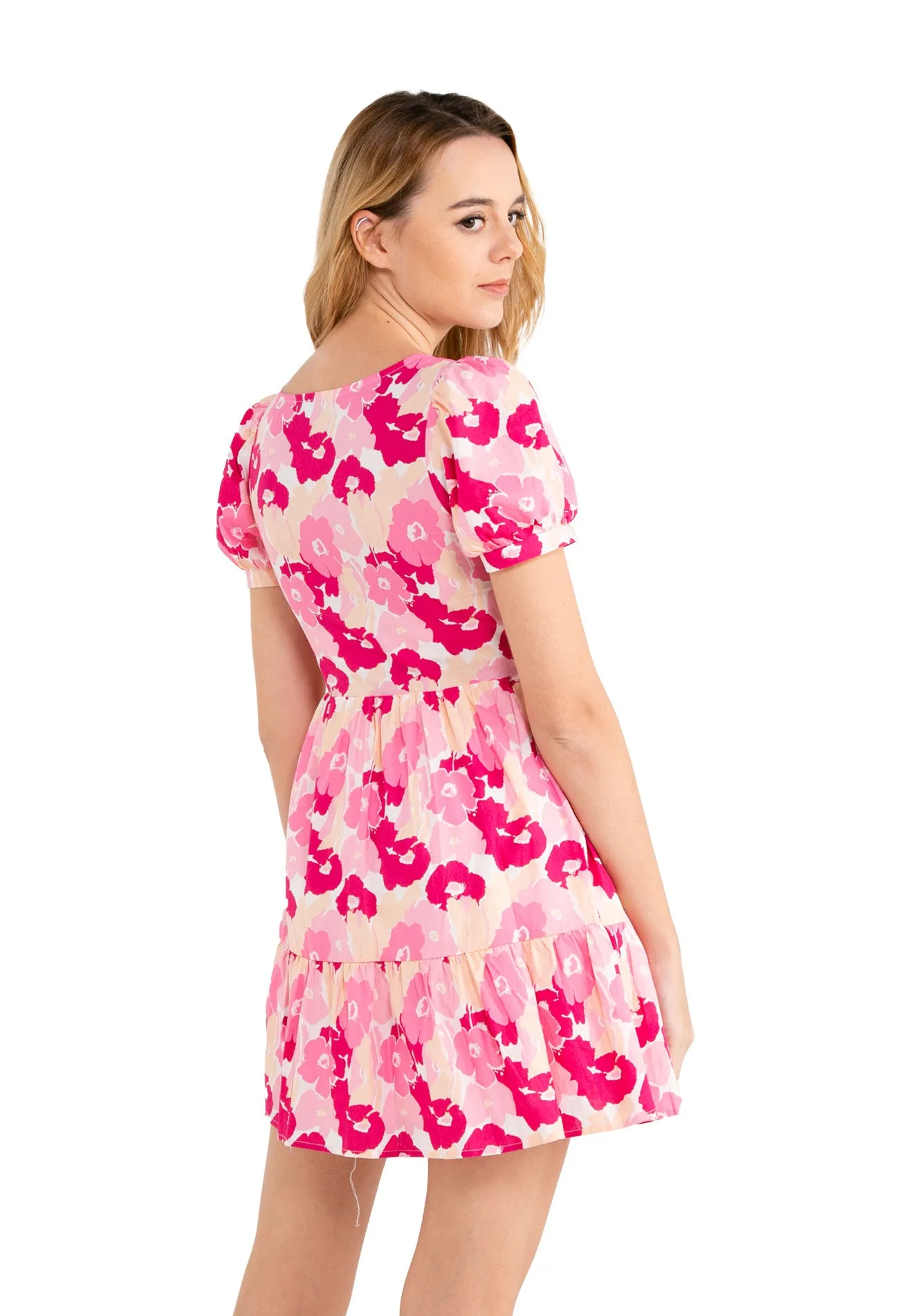 Floral Puff Sleeves V-Neck Dress by VOIR JEANS