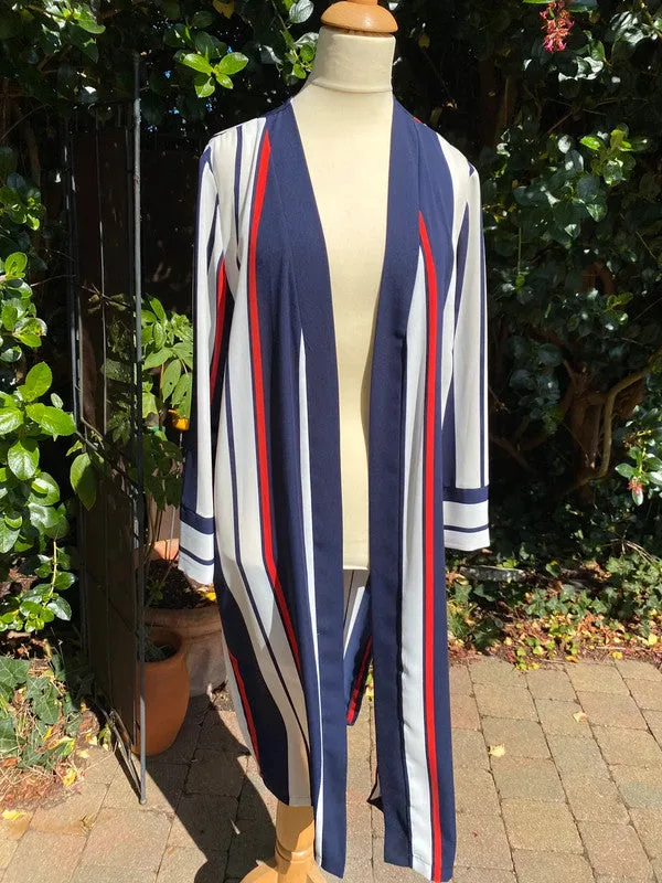 Wallis 14 blue red white longline jacket.