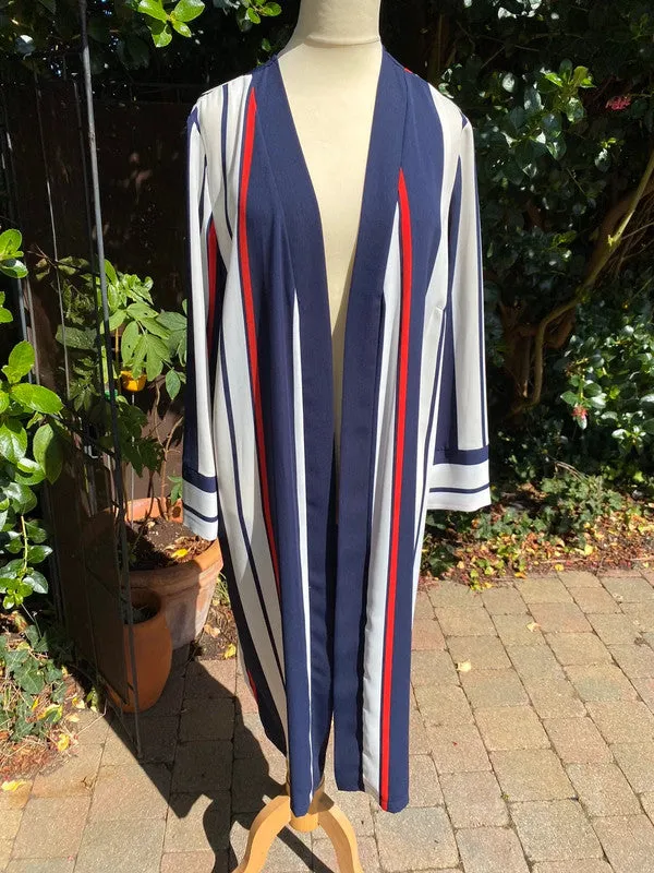 Wallis 14 blue red white longline jacket.