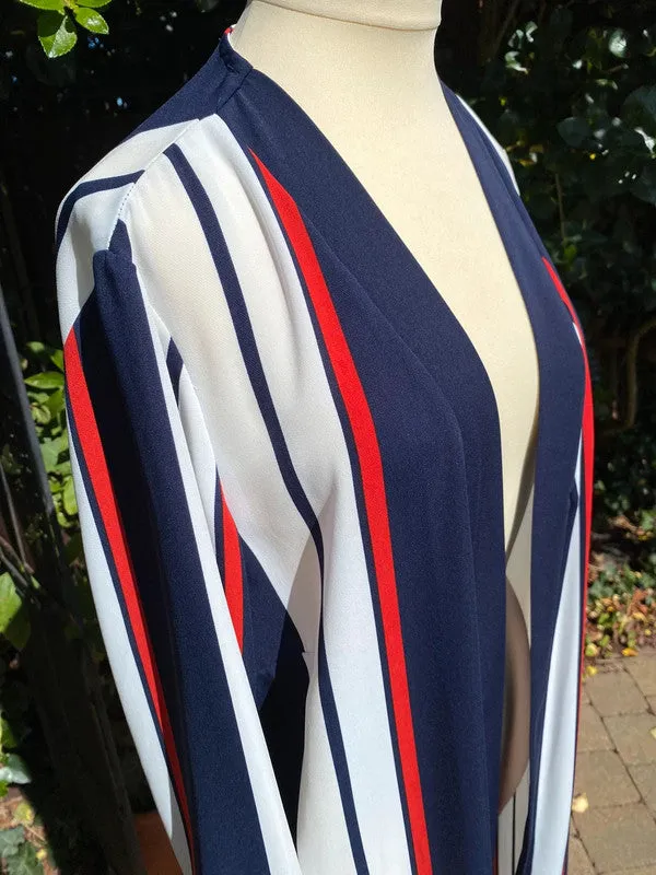 Wallis 14 blue red white longline jacket.