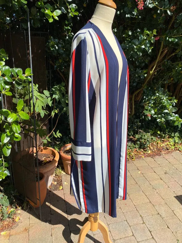 Wallis 14 blue red white longline jacket.