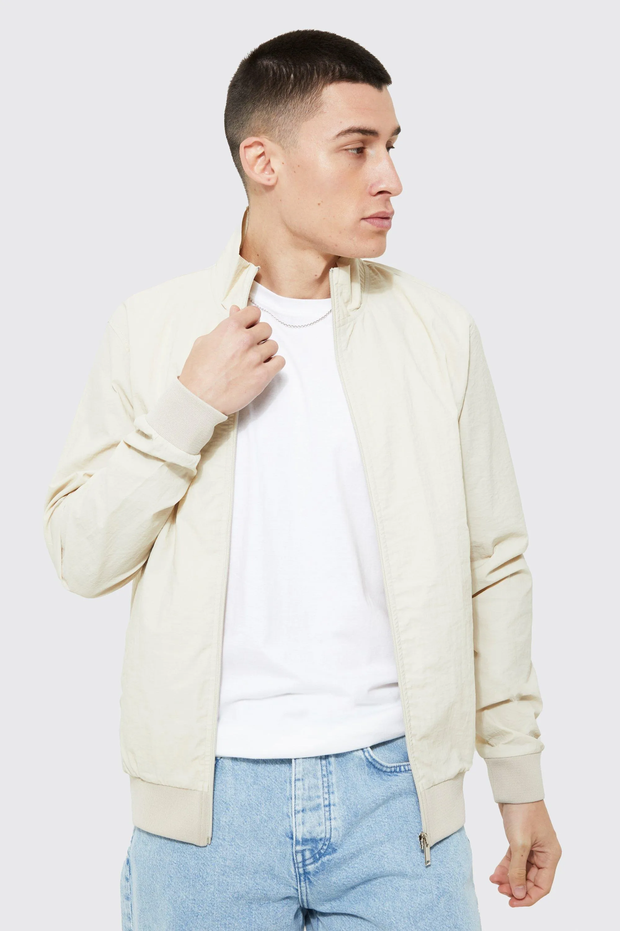 Washed Nylon Funnel Neck Jacket