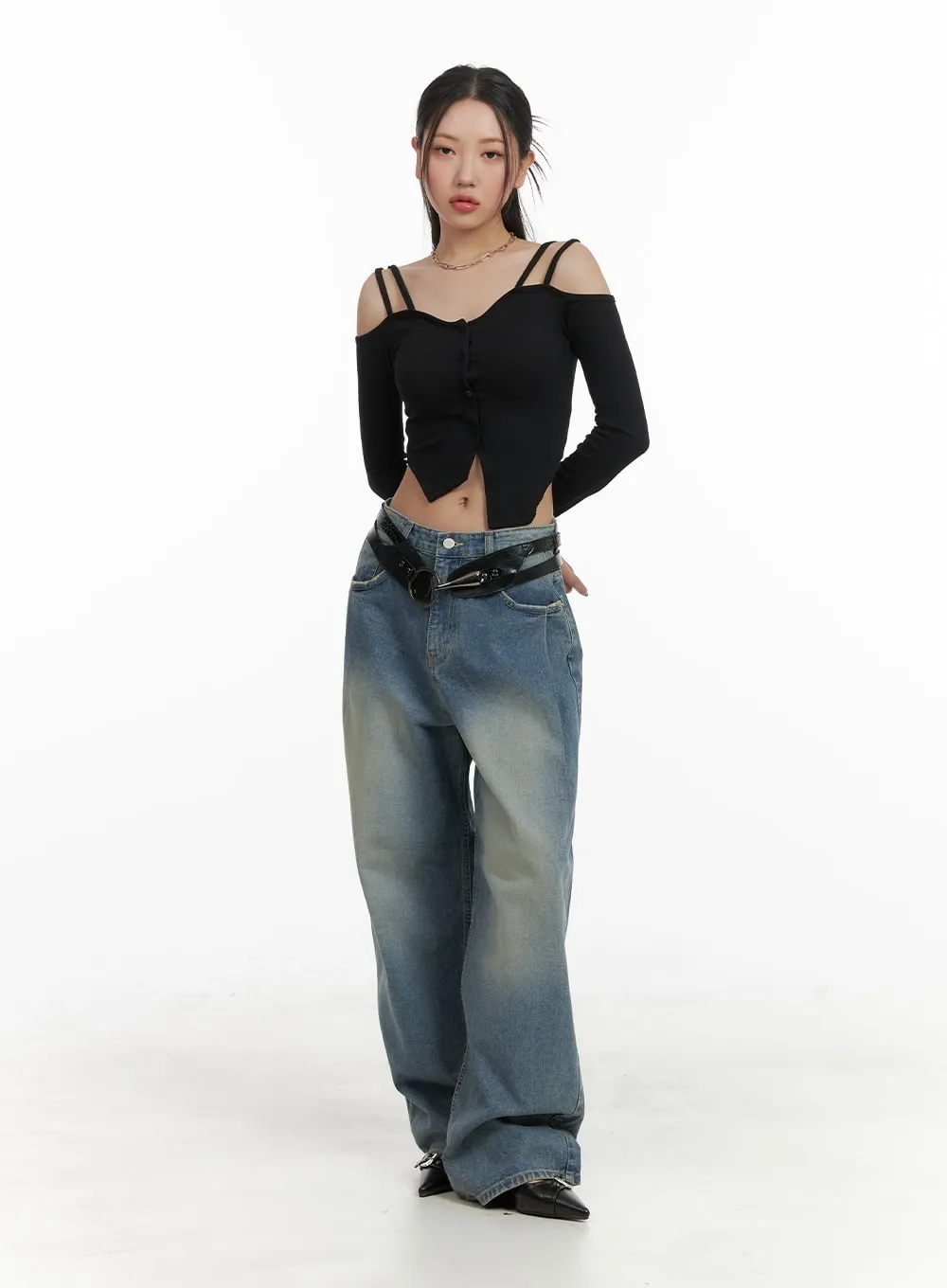 Faded Wide Leg Baggy Jeans CA416