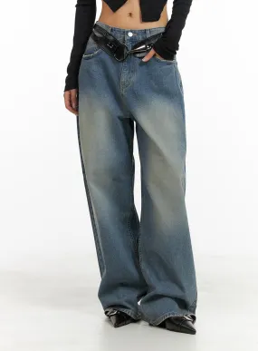 Faded Wide Leg Baggy Jeans CA416