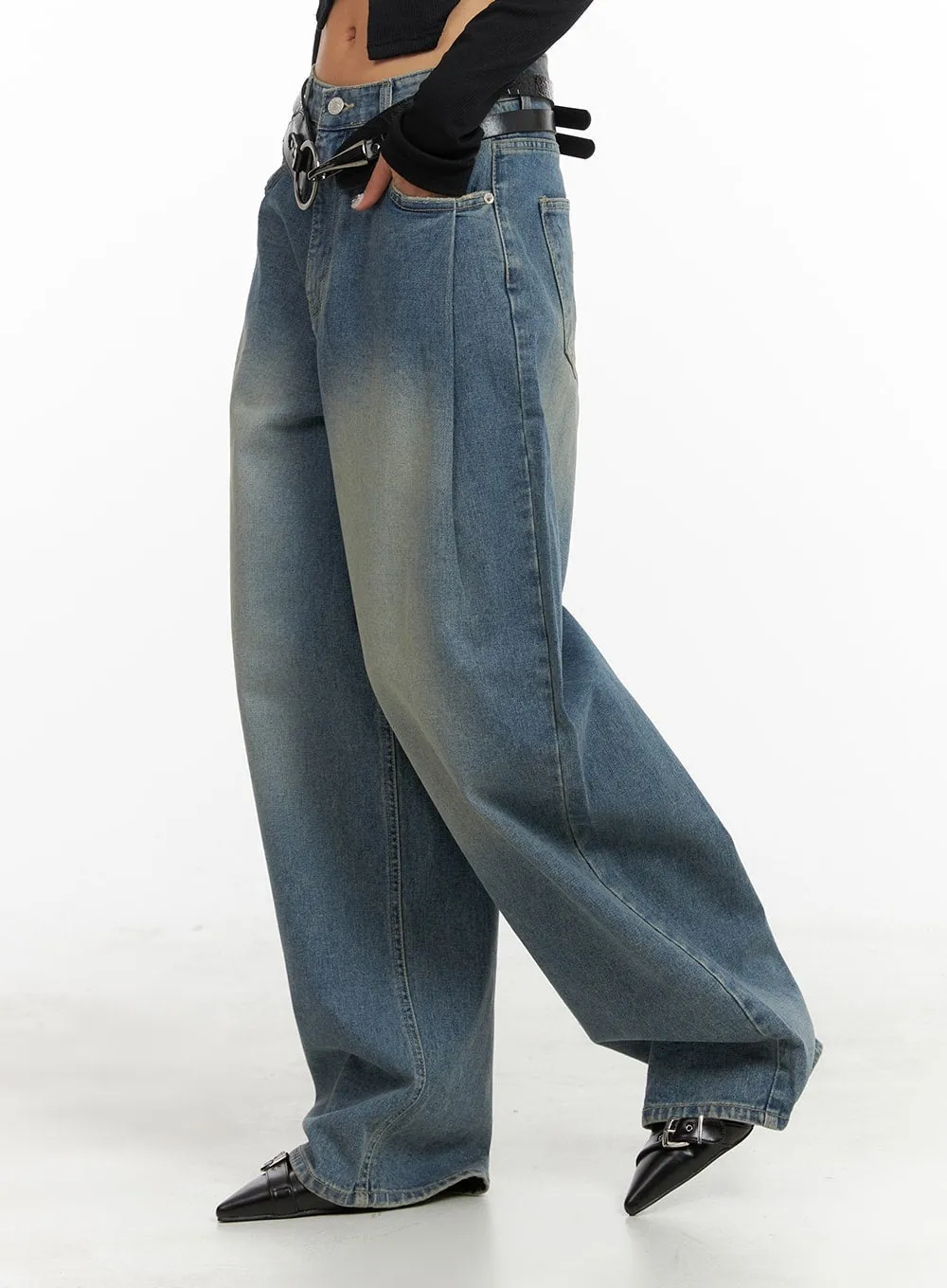 Faded Wide Leg Baggy Jeans CA416