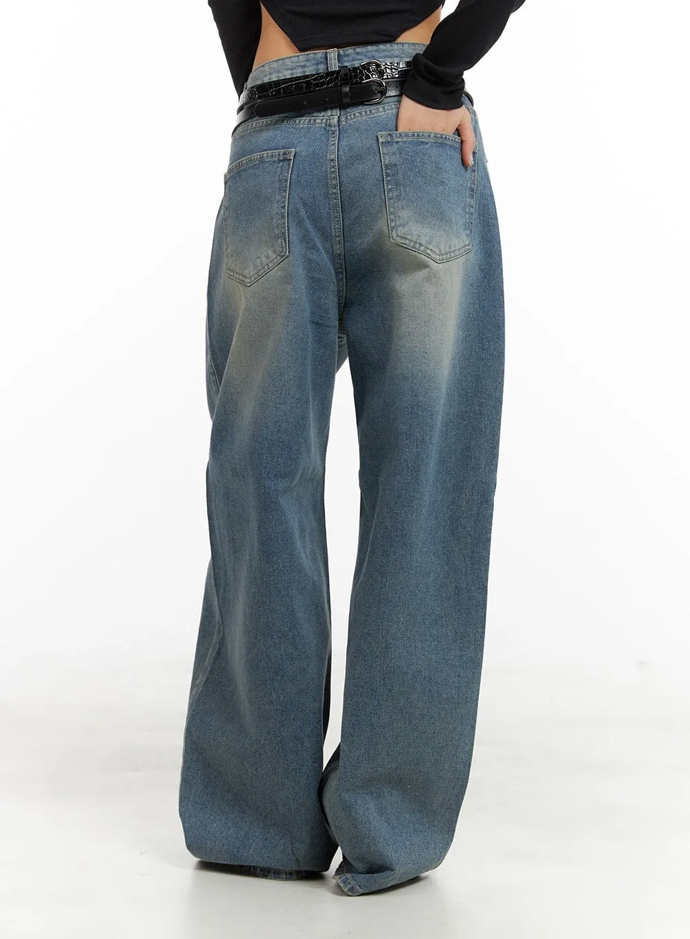 Faded Wide Leg Baggy Jeans CA416