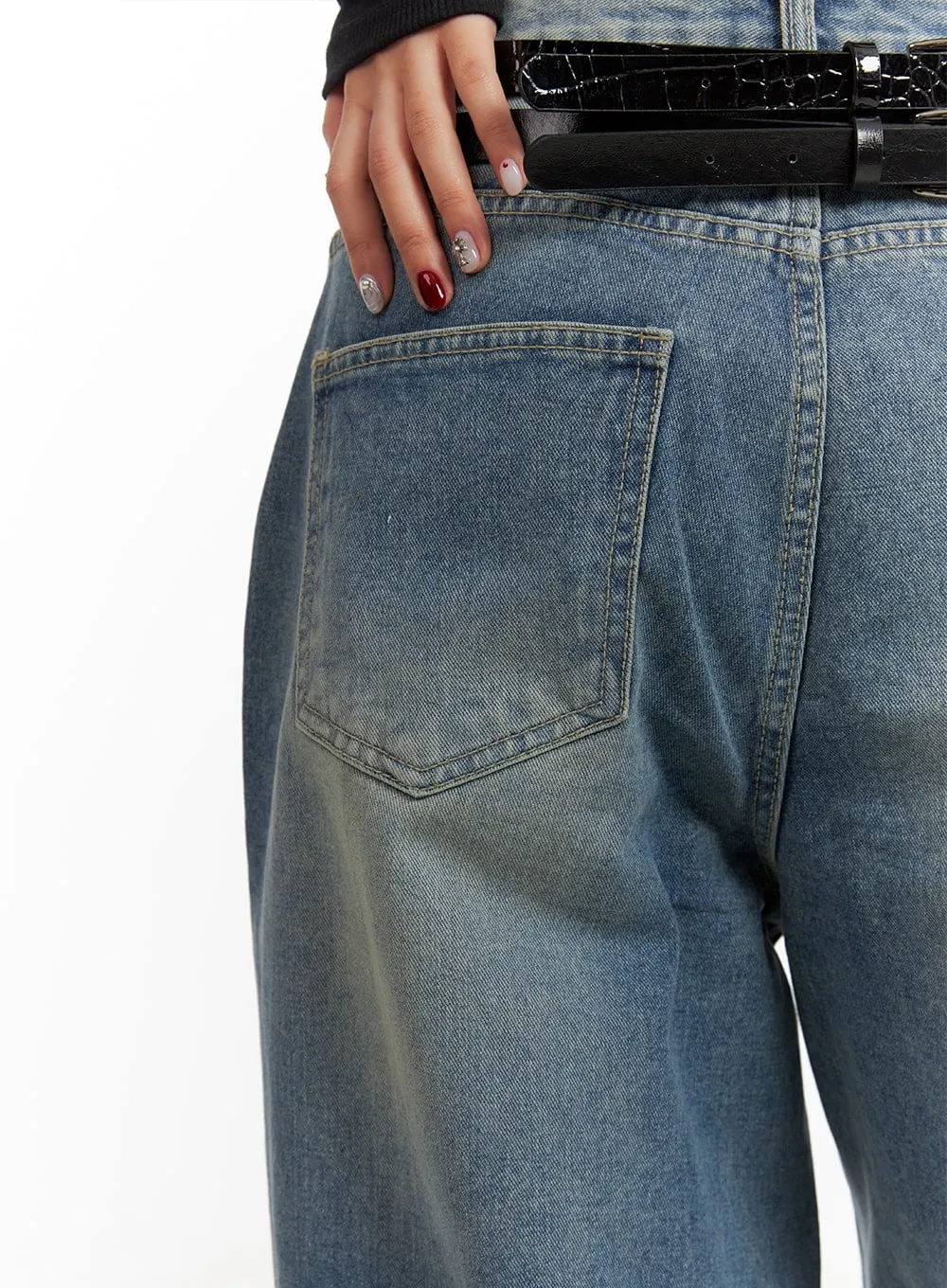 Faded Wide Leg Baggy Jeans CA416