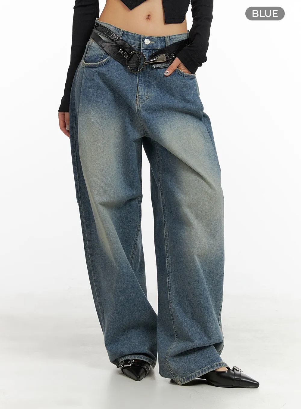 Faded Wide Leg Baggy Jeans CA416