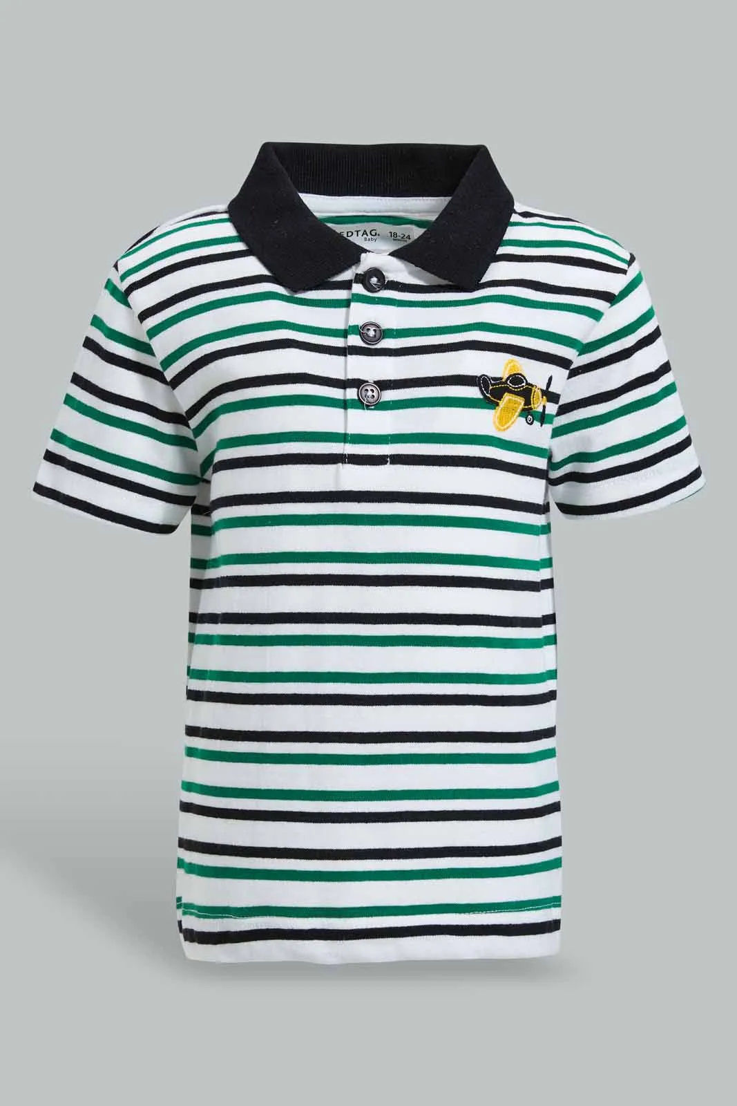 White And Navy Striped Polo Shirt For Baby Boys