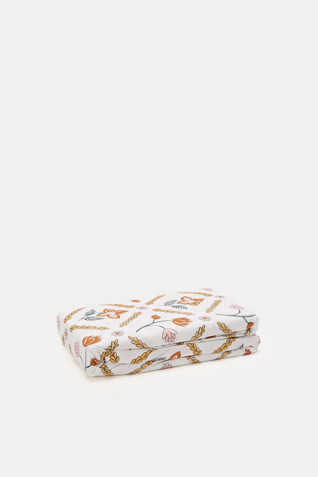 White Floral Printed Flat Sheet (Single Size)