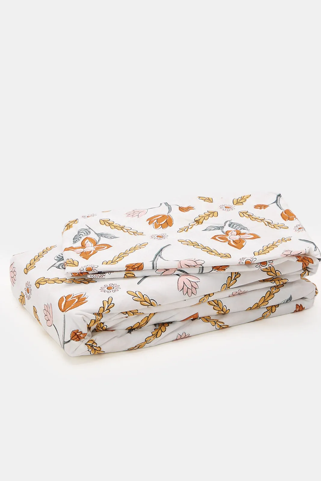 White Floral Printed Flat Sheet (Single Size)