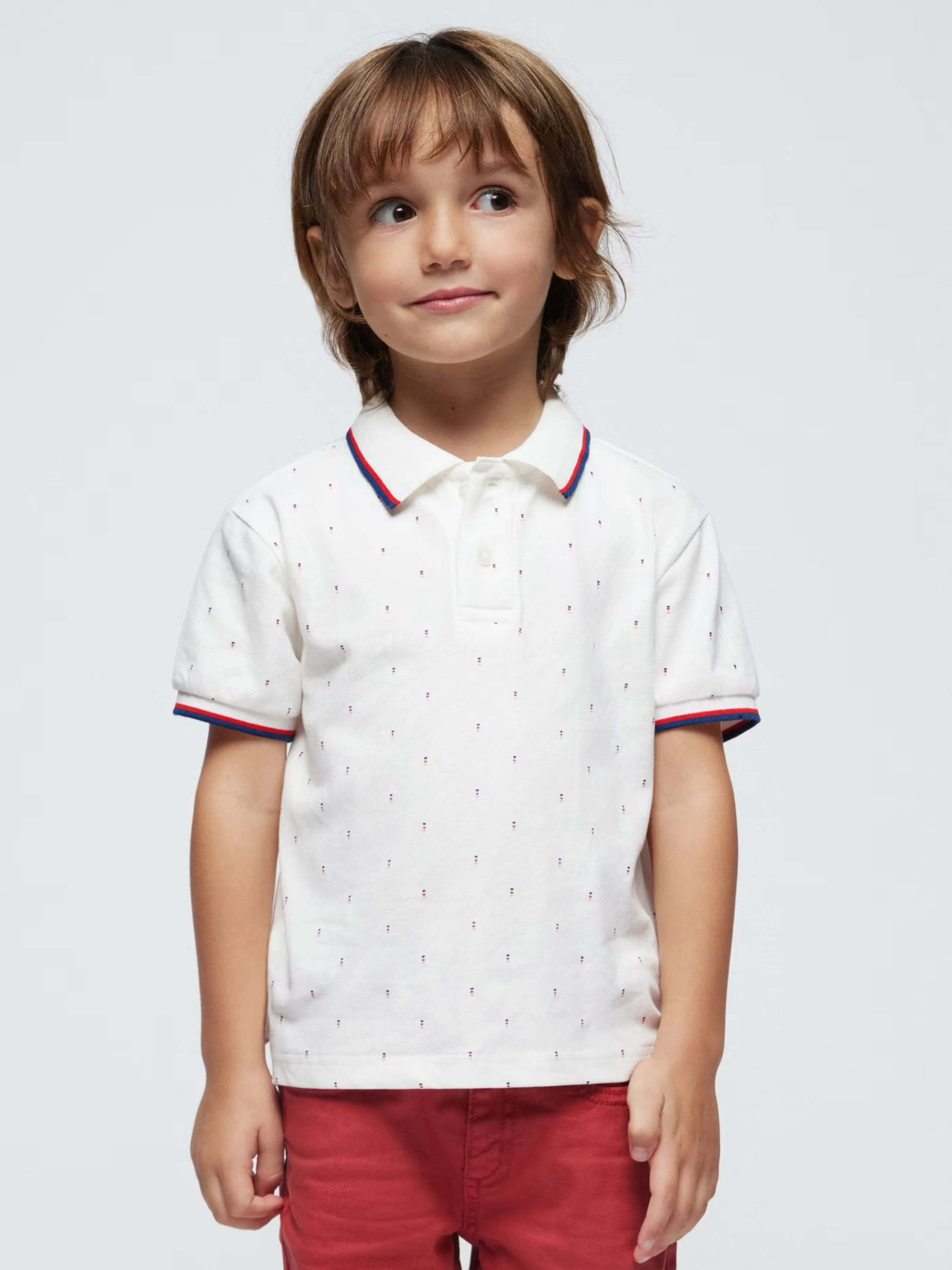 White Polo Shirt Featuring Dot Pattern